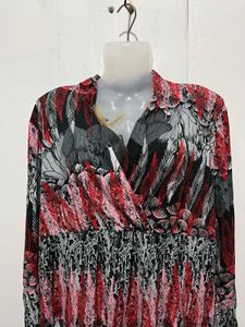 V-Neck Feather Print Tops