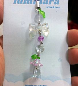 💜 Handmade Purple Clear Bow Phone Charm with Leaf