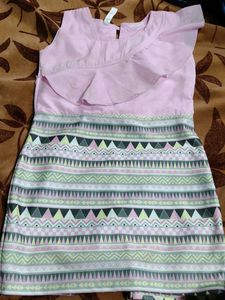 Pink Ruffled Dress with Tribal Print