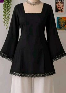 Elegant Black Kurta with Lace Trim