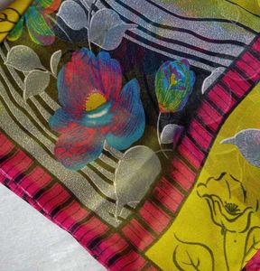 Vibrant Floral Print Chiffon Saree