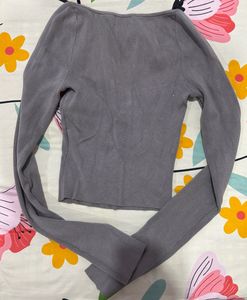 Gray Square Neck Long Sleeve Top