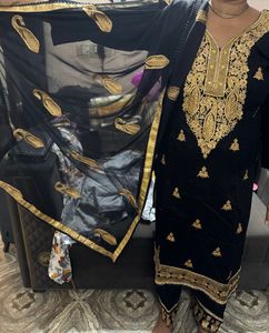 Elegant Black Kurta Set with Gold Embroidery