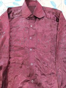 Men's Burgundy Textured Dress Shirt