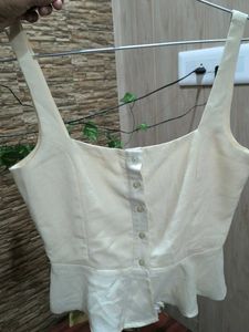 Cream Peplum Button-Up Top