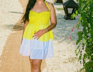 yellow halter tie top