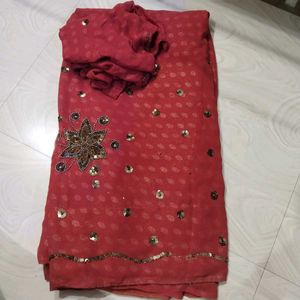Red Sequined Saree with Blouse