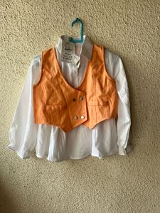Orange Vest &amp; White Shirt Set new wdttag