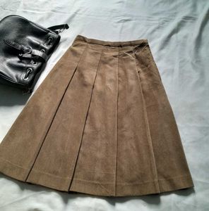 Brown Suede Velvet Pleated Skirt Light Academia