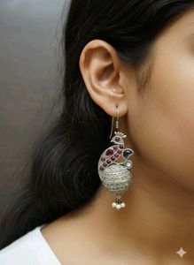 Peacock Design Silver Earrings