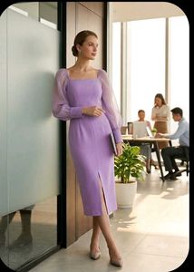 Lavender Romance Square-Neck Midi Dress