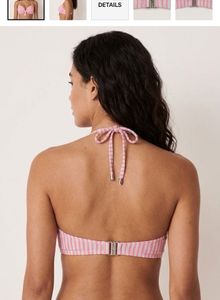 Chic Pink &amp; White Striped Tie-Front Halter Bikini
