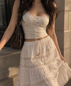 White Cotton Maxi Skirt with Lace Detailing