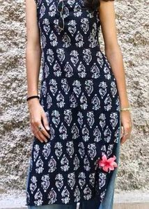 Navy Blue Block Print Kurta