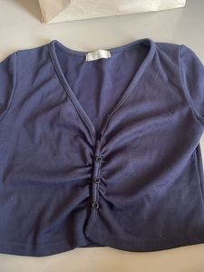 Navy Blue Cropped Cardigan Top