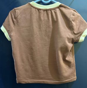 ONLY BROWN PRINTED CROPPED T  XS