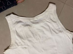Cream Ribbed Cropped Tank Top