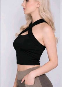 Elegant Black Criss-Cross Crop Top | Slim Fit Styl