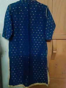 Embroidered Blue Kurta with Gold Dots