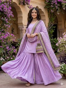 Trendy Lavender Sharara & Heavy Dupatta Set