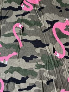 Green Army Print With Pink Flamingos T-shirt