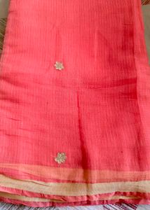 Elegant Coral Peach Saree With Stitched Blouse