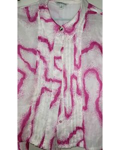 Chic Pink Abstract Print Button-Up Top