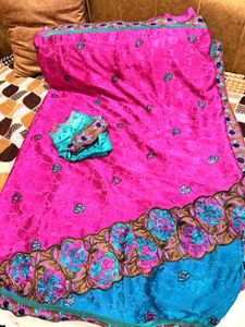 Vibrant Pink Floral Saree with Blouse