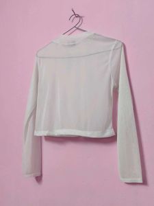 Sheer Neck White mesh Top