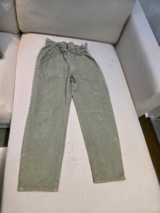 Olive Green Paper Bag Waist Pants