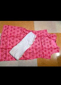 Pink Kurta Set with White Bottom