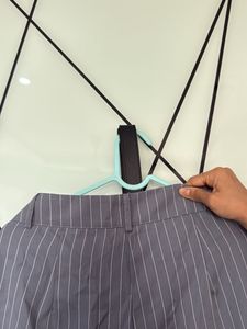 Stylish Grey Pinstripe Wide Leg Pants