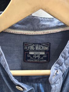Flying Machine Blue Chinese Collar Shirt