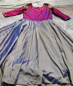 Magenta Silver-Grey Party Wear Gown