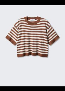 Mango Loose-Fit Striped Cropped T-Shirt