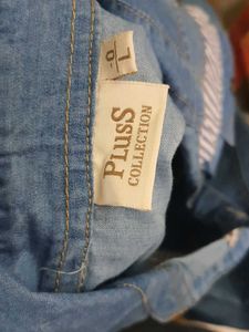 plusS Denim shirt dress with striped accents