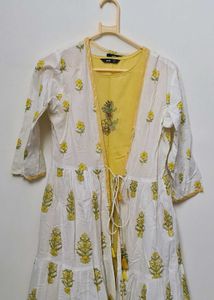 White & Yellow Floral Kurta Set
