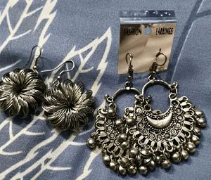 Boho Oxidized Silver Jhumka Earrings Set