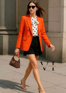 Dark  Orange Double-Breasted Blazer