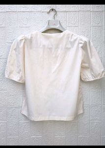 Chic Cream Puff Sleeve Bow Top