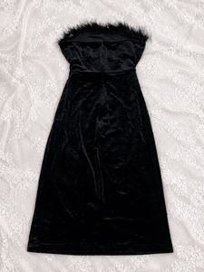 Black Velvet Feather Trim Dress