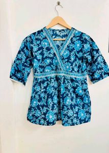 Blue Floral Print Short kurti