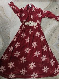 Maroon Floral Midi Dress