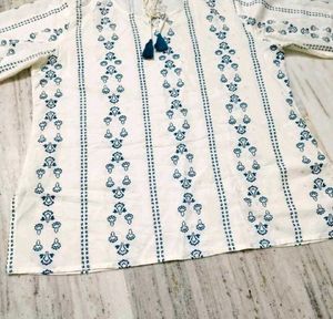 White Kurta with Blue Print