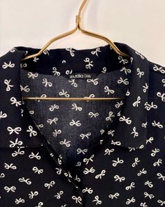 Black Bow🎀 Print Button-Up Shirt