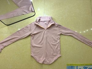 Ribbed Half-Zip Long Sleeve Top