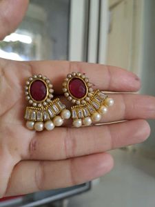 Red Stone Kundan Earring