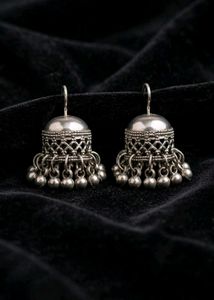 Oxidized Silver Jhumka Earrings
