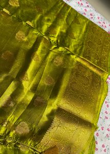 Green Silk Saree with Golden Border