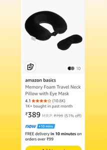 Amazonbasics Travel Neck Pillow &amp; Eye Mask Set